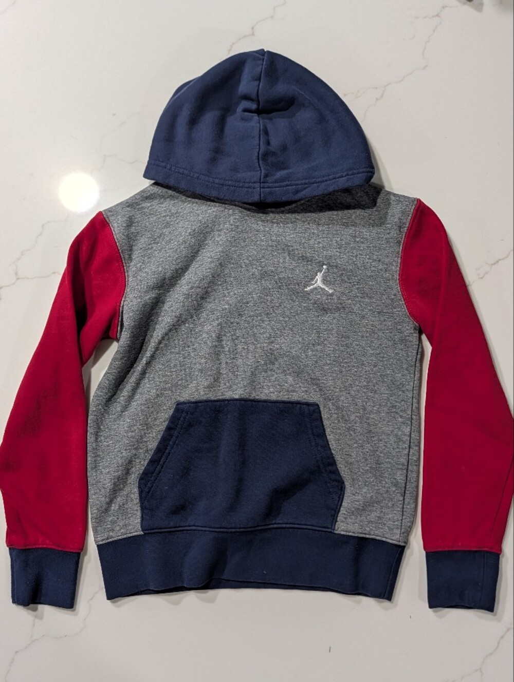 Jordan Brooklyn Colorblock Hoodie in Gray, Navy & Red Size Small